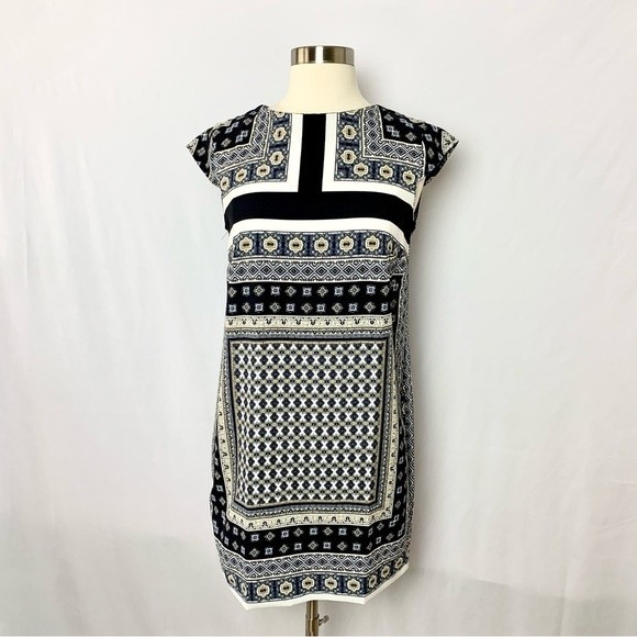 Mango MNG Basics Size XXS Blue Geometric Print Cap Sleeve Handkerchief Dress - Picture 1 of 9